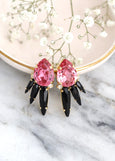 Pink Statement Earrings, Pink Blak Crystal Earrings, Pink Rose Crystal Stud Earrings, Black Pink Crystal Swarovski Earrings, Pink Earrings