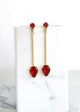Red Ruby Crystal Long Dangle Earrings,  Red Drop Earrings, Long Red Garnet Dangle Earrings, Bridal Red Earrings, Red Crystal Earrings