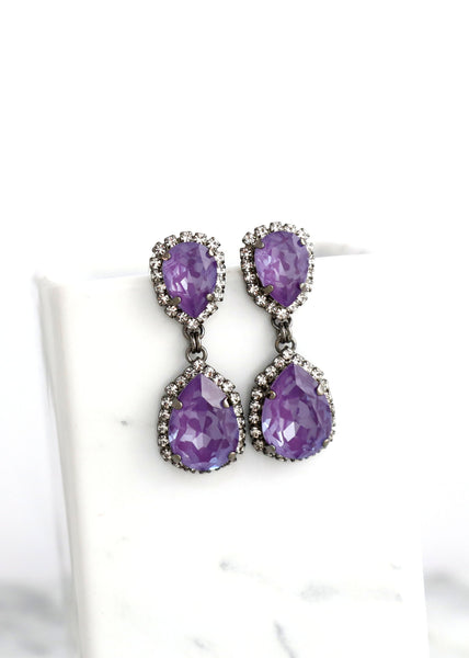 Purple Chandelier Earrings, Bridal Purple Crystal Drop Earrings, Purple Black Chandeliers Earrings, Dark Purple Violet Crystal Earrings