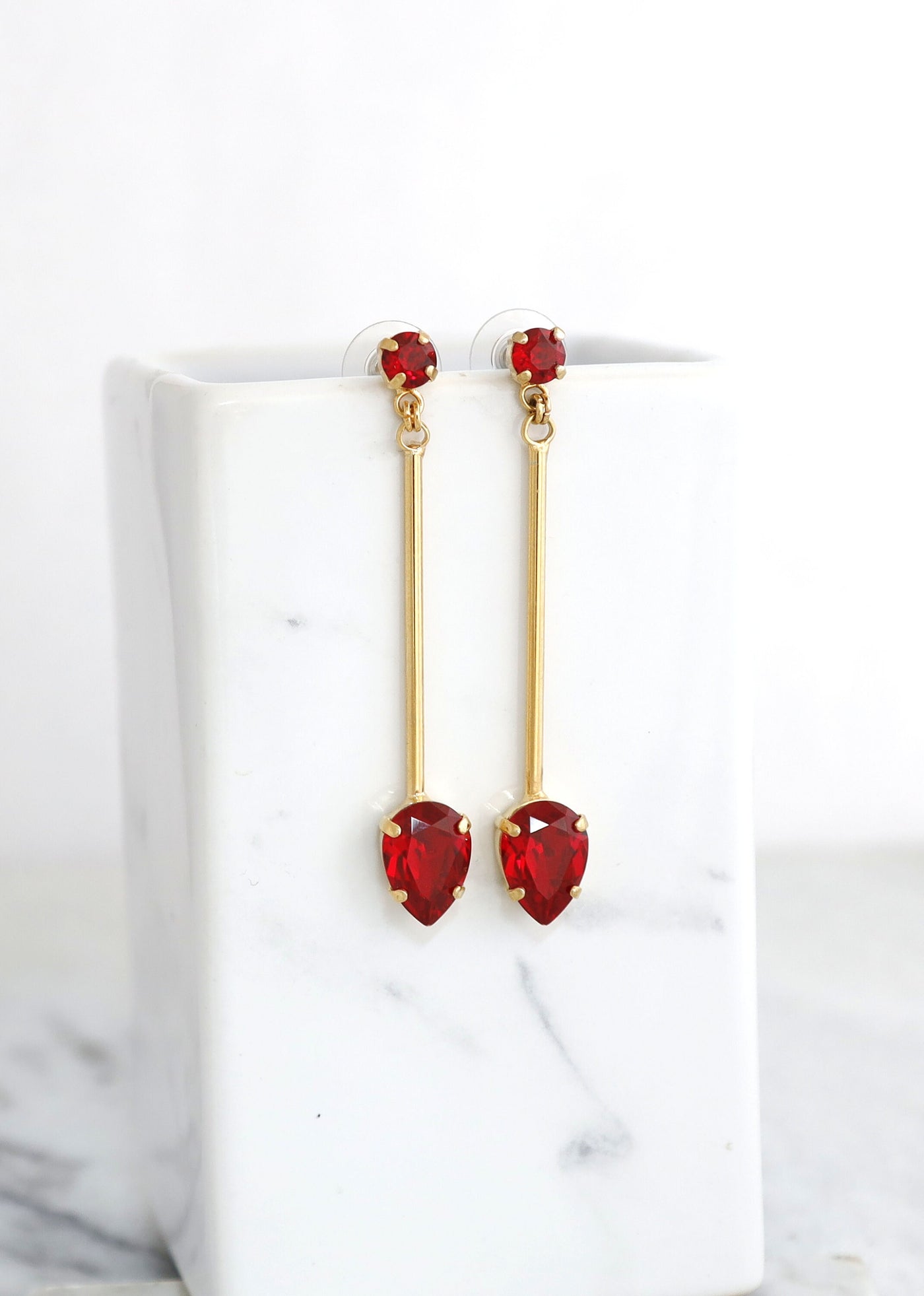 Red Ruby Crystal Long Dangle Earrings,  Red Drop Earrings, Long Red Garnet Dangle Earrings, Bridal Red Earrings, Red Crystal Earrings