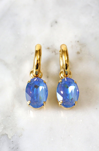 Blue Drop Earrings, Ocean Blue Crystal Earrings, Ocean Blue Huggies Earrings, Bridal Crystal Earrings, Gift for her, Orange Drop Earrings