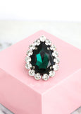 Cocktail Ring, Emerald Cocktail Crystal Ring, Statement Emerald Green Ring, Oversize Emerald Crystal Adjustable Ring, Crystal Green Ring
