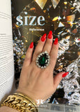 Cocktail Ring, Emerald Cocktail Crystal Ring, Statement Emerald Green Ring, Oversize Emerald Crystal Adjustable Ring, Crystal Green Ring