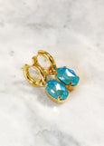 Blue Hoop Earrings, Turquoise Crystal Earrings, Blue Lagoon Huggies Earrings, Crystal Huggies Earrings, Gift for her, Blue Drop Earrings