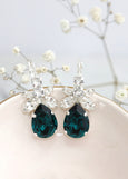 Emerlad Green Bridal Earrings, Dark Green Crystal Earrings, Bridal Emerald Earrings, Green Emerald Dangle Earrings, Green Blue Drop Earrings