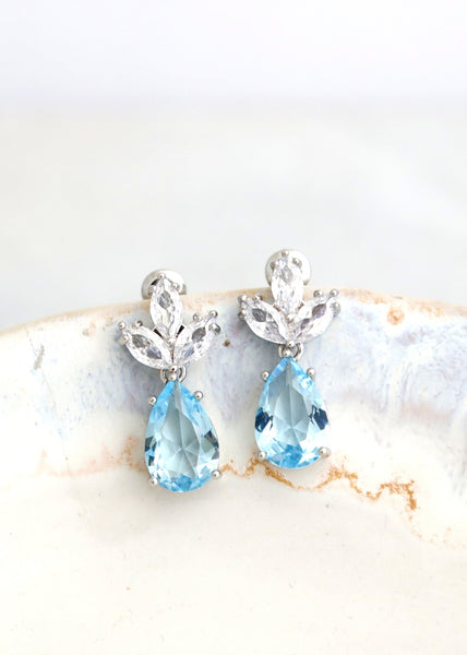 AQUAMARINE Earrings, Aquamarine Bridal Drop Earrings, Light Blue Bridal Stud Earrings, Aquamarine Chandelier Earrings, Bridesmaids Earrings