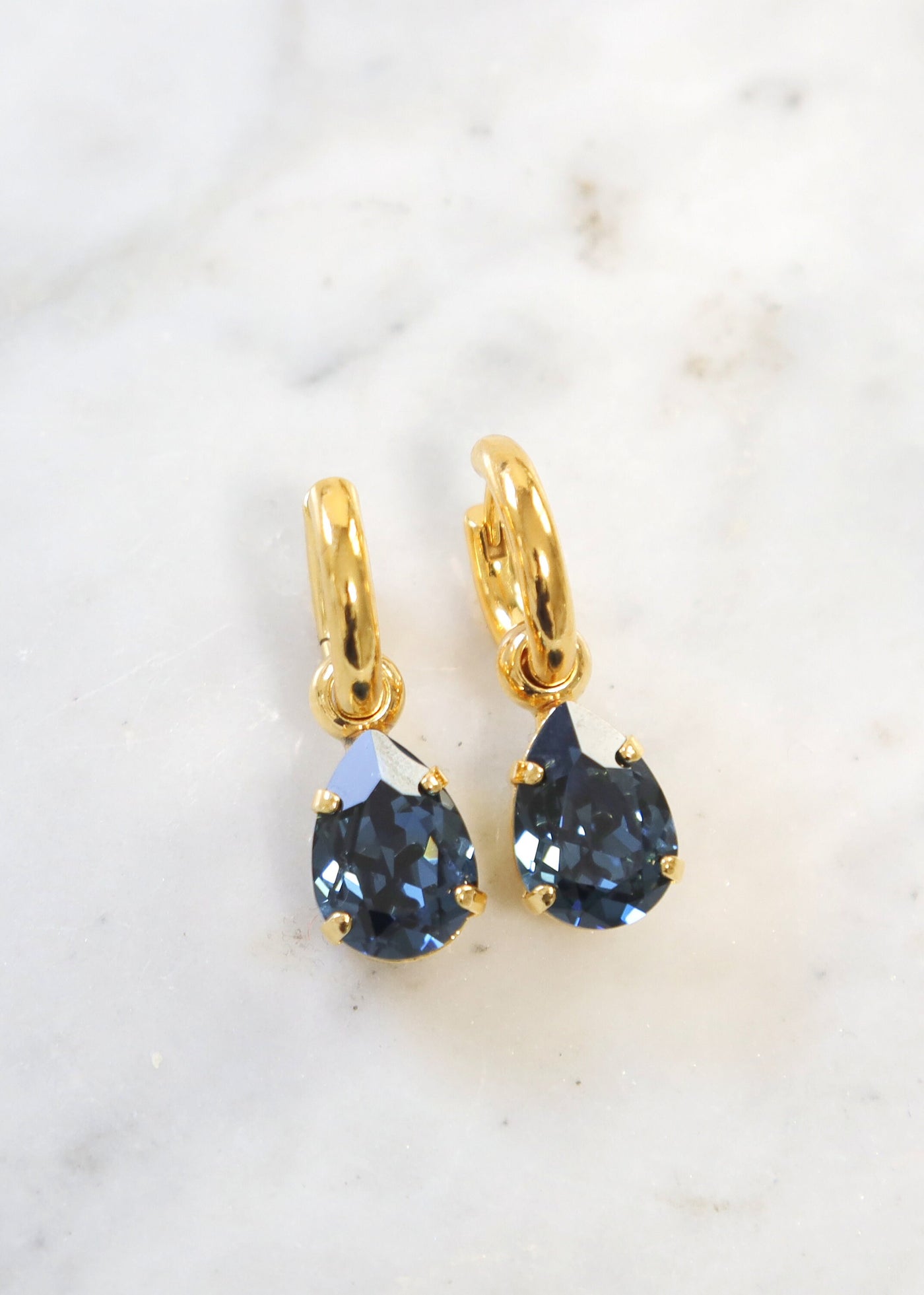 Blue Navy Earrings, Navy Blue Drop Earrings, Dark Blue Huggies Earrings, Bridal Navy Blue Earrings, Gift for her, Crystal Blue Drop Earrings