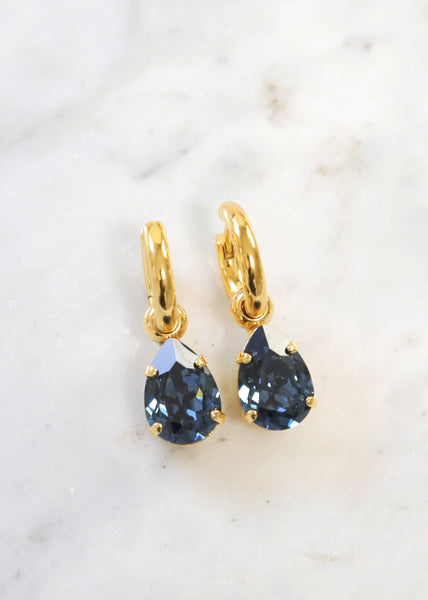 Blue Navy Earrings, Navy Blue Drop Earrings, Dark Blue Huggies Earrings, Bridal Navy Blue Earrings, Gift for her, Crystal Blue Drop Earrings