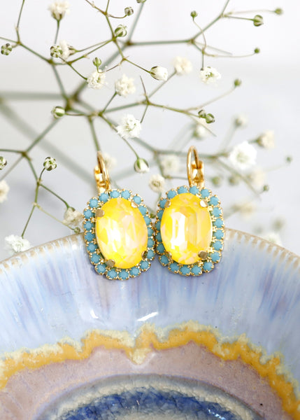 Yellow Drop Earrings, Ultra Yellow Drop Earrings, Yellow Blue Drop Earrings, Yellow Swarovski Earrings, Gift For Mother, Bridesmaids Gifts