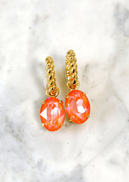 Orange Dangle Earrings, Ultra Orange Crystal Earrings, Orange Huggies Earrings, Crystal Orange Earrings, Gift for her,Burnet Orange Earrings