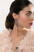Pink Black Statement Long Earrings, Blush Pink Chandelier Earrings, Blush Pink Black Statement Earrings, Tassel Drop Crystal Earrings
