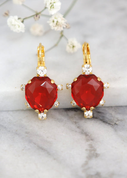 Red Crystal Drop Earrings, Bridal Red Ruby Crystal Earrings, Red Crystal Drop Earrings, , Scarlet Red Crystal Earringa, Bridesmaids Earrings
