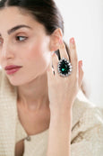 Cocktail Ring, Emerald Cocktail Crystal Ring, Statement Emerald Green Ring, Oversize Emerald Crystal Adjustable Ring, Crystal Green Ring