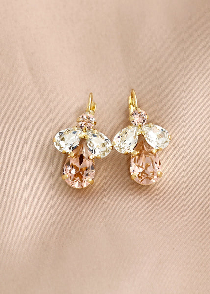 Blush Bridal Earrings, Blush Rose Drop Crystal Earrings, Bridal Dusty Pink Drop Earrings, Peach Dangle Earrings, Morganite Bridal Earrings