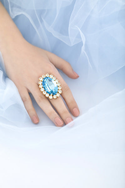 Cocktail Ring, Aquamarine Cocktail Crystal Ring, Statement Blue Crystal Ring, Oversize Light Blue Crystal Adjustable Ring, Crystal Blue Ring
