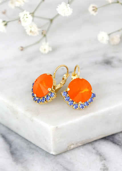 Orange Earrings, Orange Drop Earrings, Blue Orange Earrings, Coral Blue Earrings, Tangerine Orange Drop Earrings, Bridesmaids Earrings
