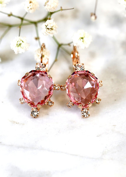 Pink Crystal Drop Earrings, Bridal Rose Crystal Earrings, Light Pink Drop Earrings, Bridal Light Pink Earrings, Pink Crystal Droplets