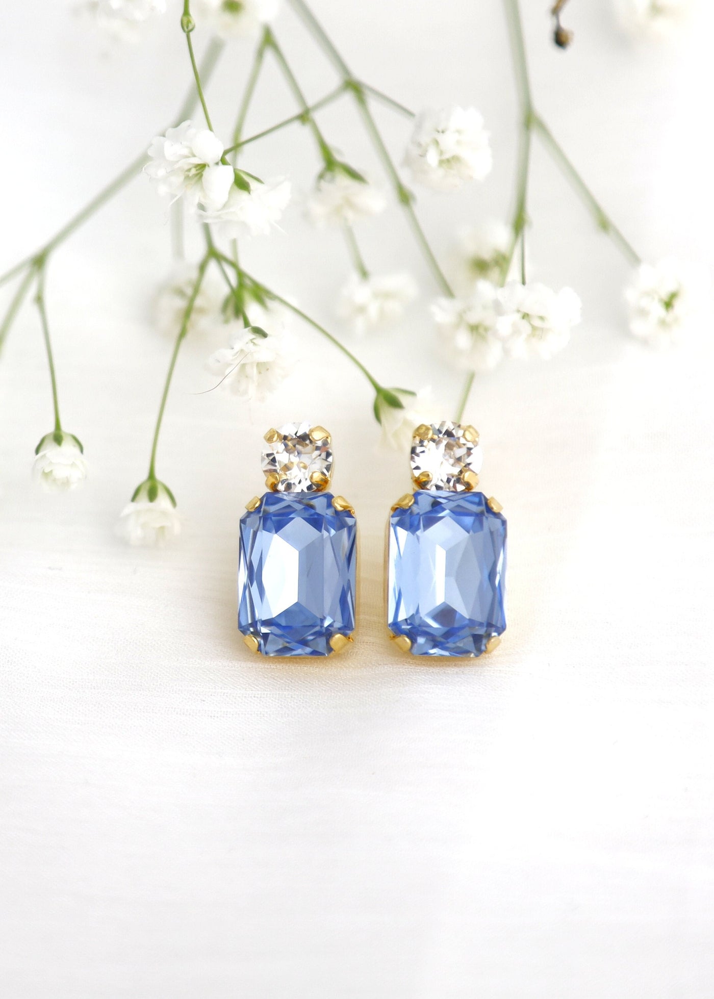Blue Aquamarine Stud Earrings, Light Sapphire Crystal Bridal Earrings, Aquamarine Blue Bridesmaids Earrings, Light Blue Studs, Gift For Her