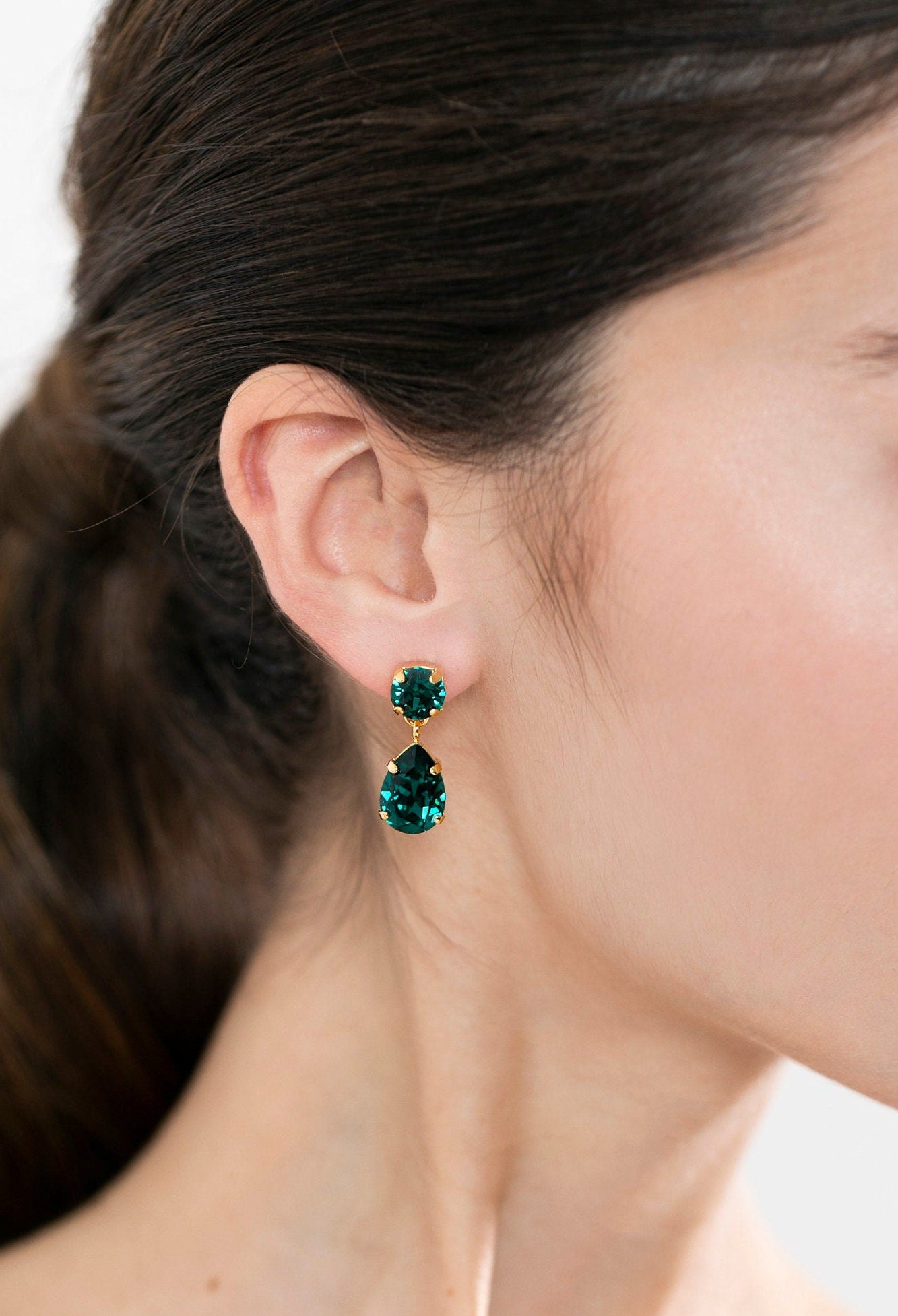 Emerald Classic Earrings, Bridal Emerald Green Chandelier Drop Earrings, Green Emerald Mini Chandelier Earrings, Bridal Green Drop Earrings
