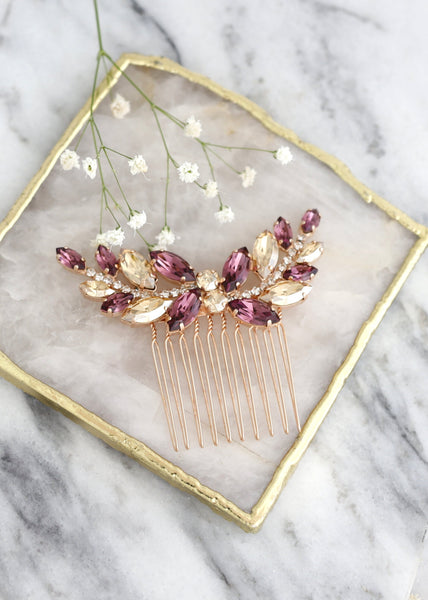 Bridal Hair Comb, Purple Bridal Hair Comb, Purple Violet Hair comb, Hair Accessories, Gold Purple Hair Comb, Purple Bridal Silver Hair Comb