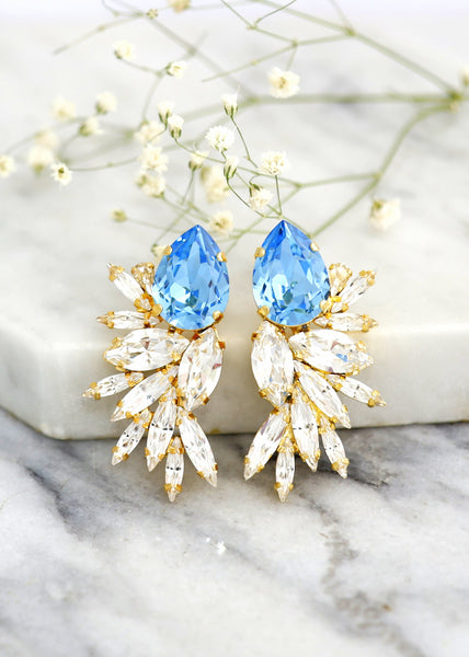 Aquamarine Earrings, Aquamarine Oversize Earrings, Bridal Light Blue Earrings, Bridal Aquamarine Statement Earrings, Blue Wedding Earrings