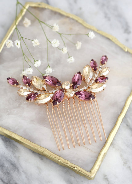 Purple Bridal Hair Comb, Purple Hair Comb, Purple Violet Crystal Hair Comb, Bridal Hair Accessories, Mulberry Purple Gold Hair Comb
