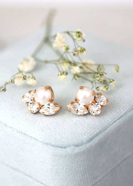 Bridal Earrings, Pearl Crystal Stud Earrings, Bridal Pearl Earrings, Pearl Earrings, Bridesmaids Earrings, Gift For Her, Bridal Pearl Studs