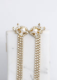 Bridal Long Pearl Drop Earrings, Bridal Crystal Pearl Chandelier Earrings, Bridal Tassel Pearl Earrings, Bridal Pearl Climbing Earrings