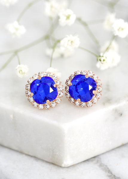 Royal Blue Stud Earrings, Blue Crystal Stud Earrings, Blue Sapphire Classic Earrings, Brideiamds Earrings, Royal Blue Jewelry, Gift For Her