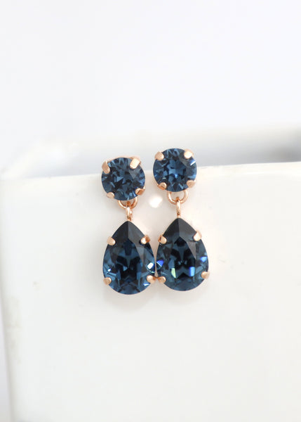 Blue Navy Droplets, Bridal Blue Navy Small Chandelier Earrings, Dark Blue Drop Chandelier Earrings, Bridal Navy Blue Classic Bridal Earrings