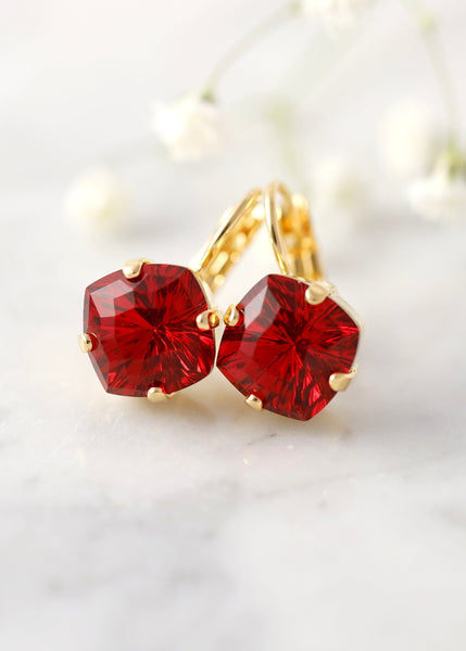 Garnet Crystal Drop Earrings, Red Garnet Drop Crystal Earrings, Bridal Poppy Red Crystal Drop Earrings, bridesmaid gifts, Gift For Her