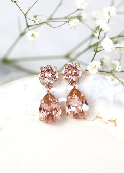 Blush Pink Crystal Drop Dangle Earrings - Romantic Bridal Wedding Jewelry, Ideal Bridesmaid Gift, Classic Blush Pink Crystal Drop Earrings