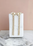 Bridal Long Pearl Drop Earrings, Bridal Crystal Pearl Chandelier Earrings, Bridal Tassel Pearl Earrings, Bridal Pearl Climbing Earrings