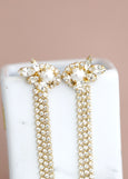 Bridal Long Pearl Drop Earrings, Bridal Crystal Pearl Chandelier Earrings, Bridal Tassel Pearl Earrings, Bridal Pearl Climbing Earrings