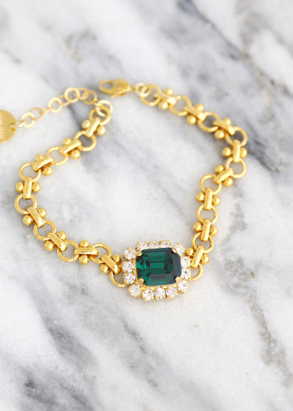 Emerald Green Crystal Bracelets, Green Bridal Crystal Gold Bracelet, Bridal Green Forest Crystal Bracelet, Swarovski Emerald Bracelet