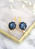 Blue Navy Drop Earrings, Bridal Blue Navy Crystal Swarovski Earrings, Dark Blue Earrings, Bridal Navy Blue Earrings, Blue Sapphire Earrings