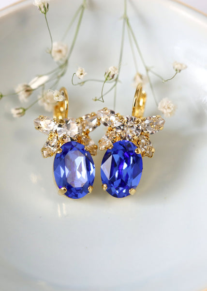 Sapphire Blue Drop Earrings, Bridal Blue Drop Earrings, Sapphire Crystal Swarovski Earrings, Sapphire Crystal Earrings, Bridesmaids Earrings