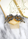 Bridal Gray Hair Comb, Dark Gray Bridal Hair Crystal Comb, Black Gold Hair Comb, Bridal Hair Accessories, Bridal Swarovski Gray Hair Comb
