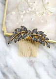 Bridal Gray Hair Comb, Dark Gray Bridal Hair Crystal Comb, Black Gold Hair Comb, Bridal Hair Accessories, Bridal Swarovski Gray Hair Comb