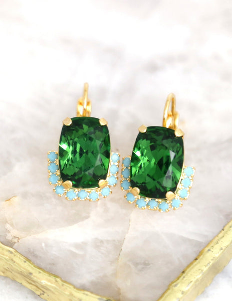 Green Crystal Earrings, Bridal Forest Green Drop Earrings, Emerald Green Crystal Earrings, Bridesmaids Gifts, Moss Green Swarovski Earrings