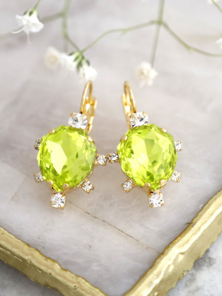 Citrus Green Earrings, Lime Green Swarovski Crystal Earrings, Green Light Crystal Earrings, Green Drop Earrings, Citrus Wedding Earrings