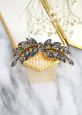 Bridal Gray Hair Comb, Dark Gray Bridal Hair Crystal Comb, Black Gold Hair Comb, Bridal Hair Accessories, Bridal Swarovski Gray Hair Comb