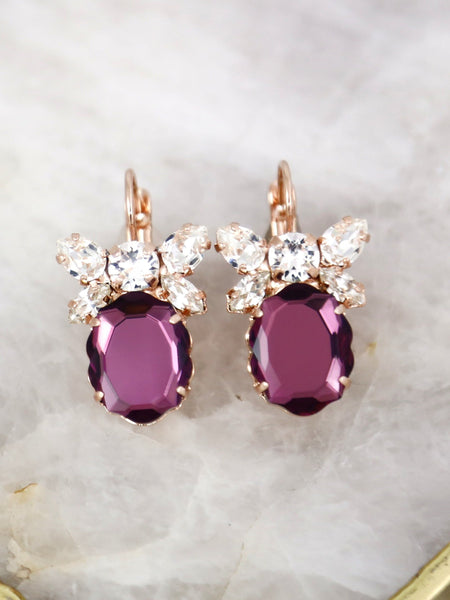 Purple Crystal Drop Earrings, Purple Plum Crystal Bridal Earrings, Amethyst Swarovski Crystal Earrings, Gift For Her, Bridesmaids Earrings.