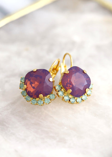 Purple Opal Crystal Drop Earrings, Purple Green Crystal Swarovski Earrings, Bridal Purple Earrings, Gift For Woman, Bridesmaids Earrings.