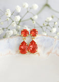 Peach Crystal Swarovski Drop Earrings, Orange Peach Crystal Dangle Crystal Wedding Earrings, Bridal Peach Classic Bridesmaid Earrings,
