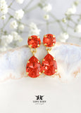 Peach Crystal Swarovski Drop Earrings, Orange Peach Crystal Dangle Crystal Wedding Earrings, Bridal Peach Classic Bridesmaid Earrings,