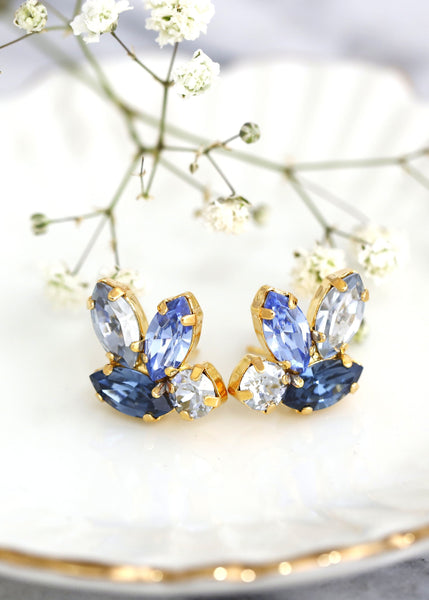Dusty Blue Stud Earrings, Blue Bridesmaids Earrings, Blue Crystal Earrings, Navy Blue Stud Earrings, Gift For Her, Sapphire Blue Earrings