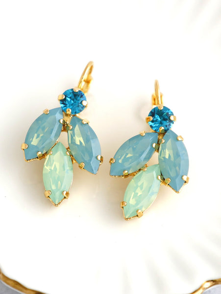 Green Blue Earrings, Green Opal Crystal Earrings, Green Sage Blue Teal Drop Earrings, Bridal Sage Crystal Earrings, Handmade Gift