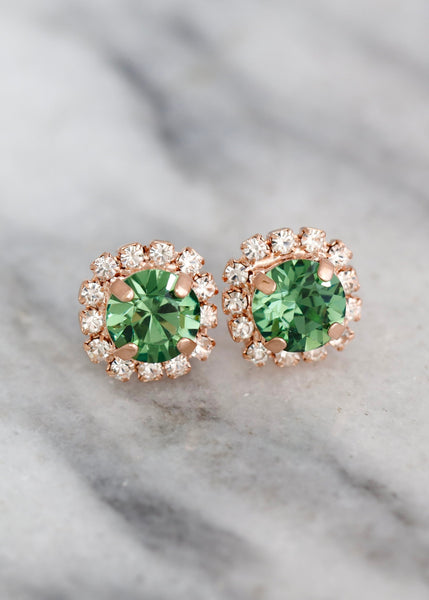 Green Crystal Stud Earrings, Green Erinite Swarovski Earrings, Green Erinite Stud Earrings, Bridesmaids Earrings, Handmade Earrings