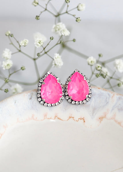 Neon Pink Crystal Earrings, Hot Pink Crystal Swarovski Earrings, Electric Pink Earrings, NEW Electric Pink Earrings, Handmade Gift For Her
